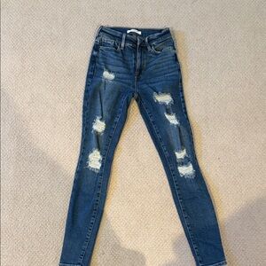 PacSun Women's Dark Blue Distressed Skinny Jeans